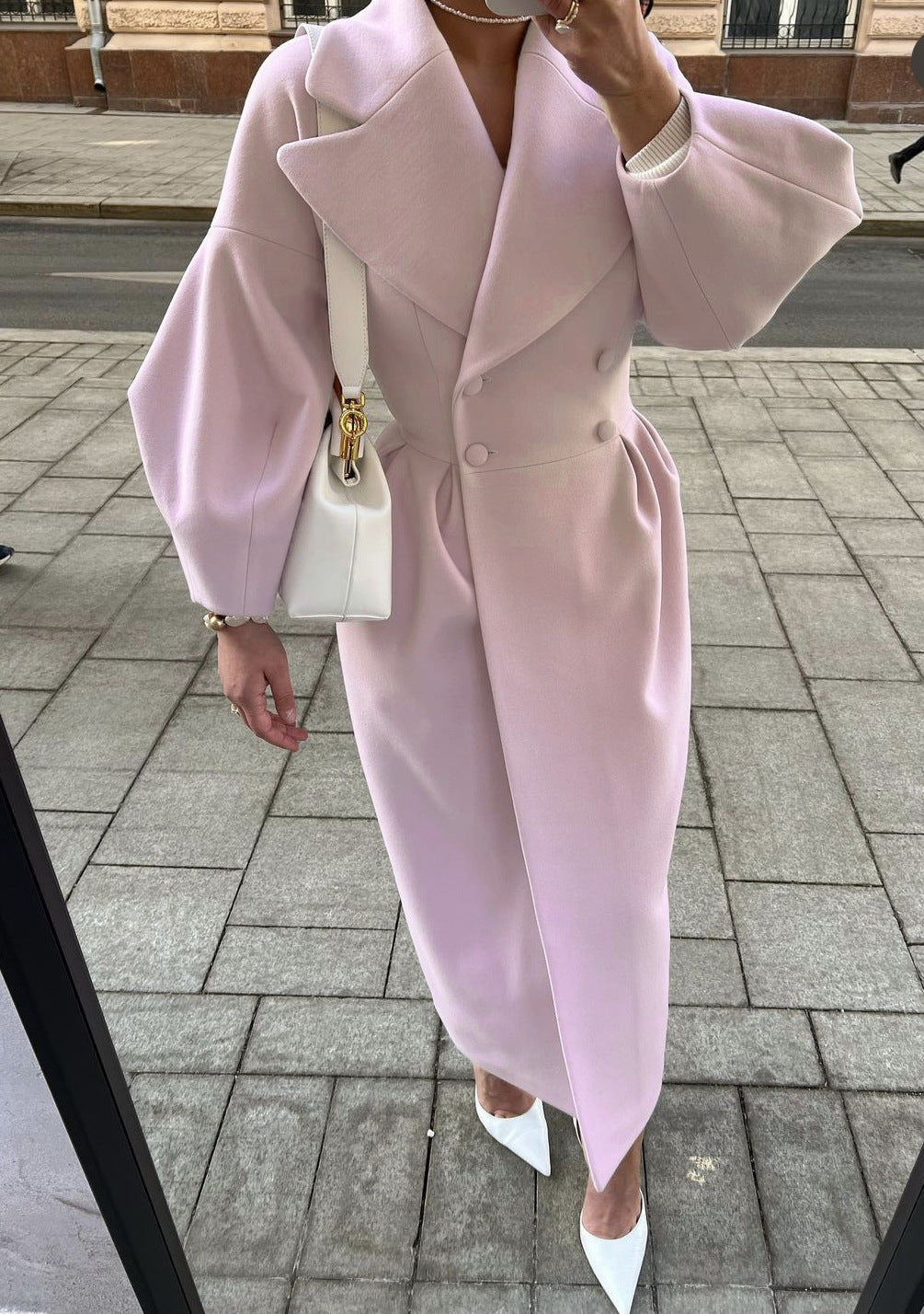 Women's Elegant Trench Coat with High Slit and Puff Sleeves