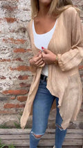 Women's Long Cardigan in Lightweight Textured Fabric