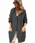 Women's Chunky Knit Coat with Hood and Pockets