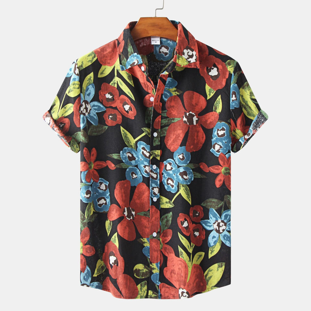 Women's Short Sleeve Shirt with Floral Print