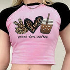 Women's Crop T-Shirt with Coffee Motif