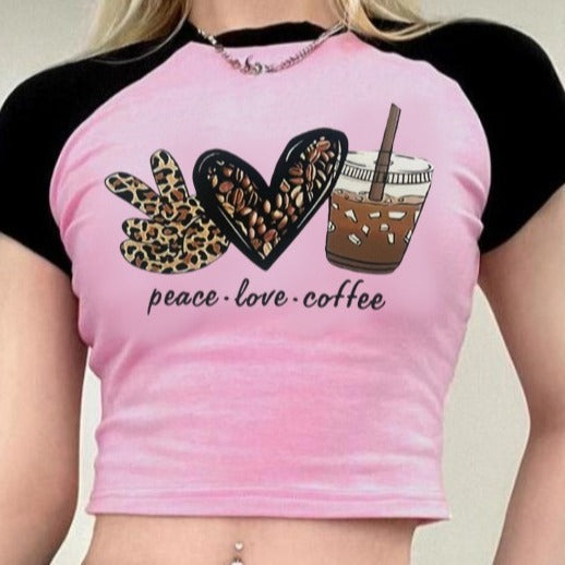 Women's Crop T-Shirt with Coffee Motif
