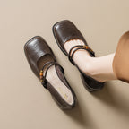Women's Ballet Flats with Decorative Strap and Comfortable Block Heel