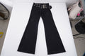Women's Flared Jeans with Adjustable Belt and Cut-Out Design