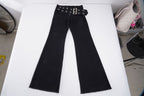 Women's Flared Jeans with Adjustable Belt and Cut-Out Design