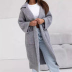 Women's Long Knit Coat with Hood and Pockets