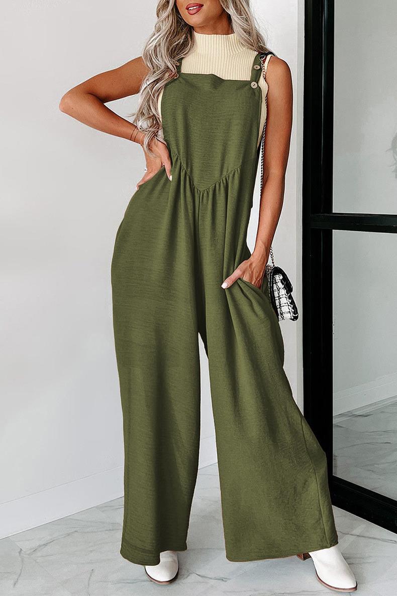 Women's Casual Wide-Leg Jumpsuit with Decorative Button Details