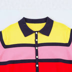 Women's Short-Sleeve Polo Shirt with Colorful Striped Pattern