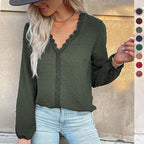 Women's Blouse with Fine Texture Details and Romantic Lace Insert