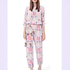 Women's Leisure Suit with Modern Graphic Pattern and Elastic Waist