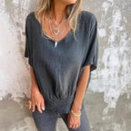 Women's Casual Blouse with Elastic Ruffled Hem