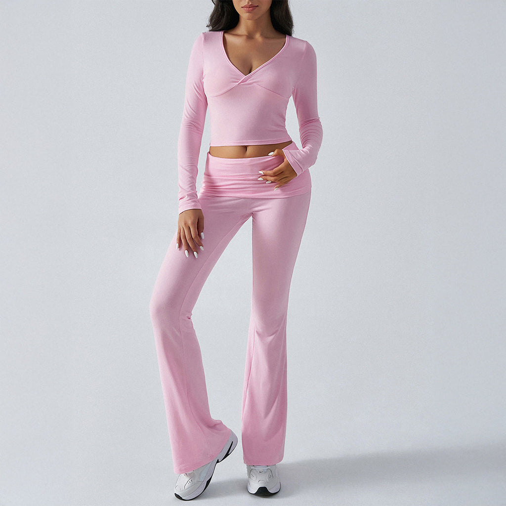 Women's form-fitting yoga set with high waist and V-neck