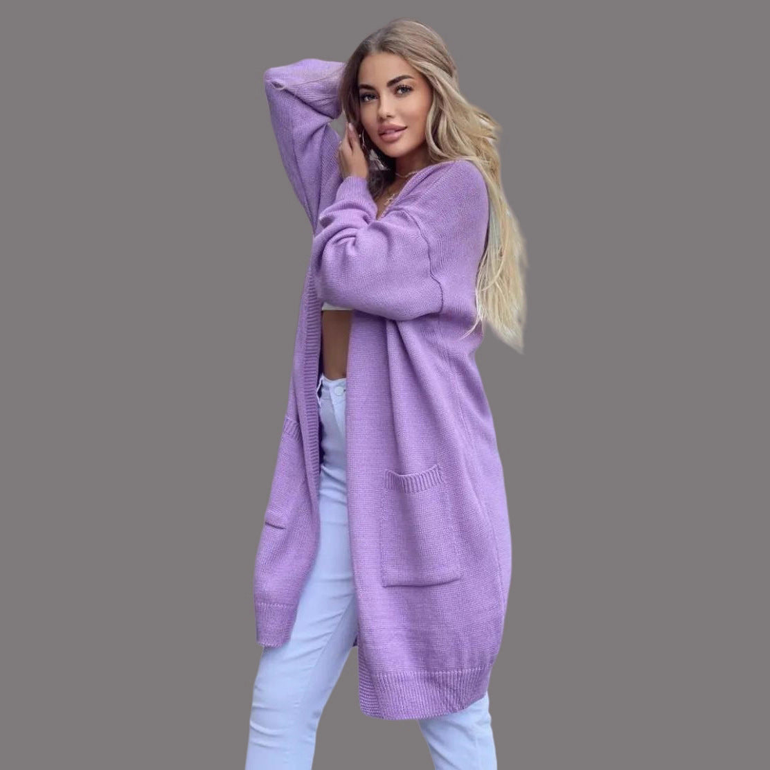 Women's Chunky Knit Cardigan with Spacious Pockets and Open Front
