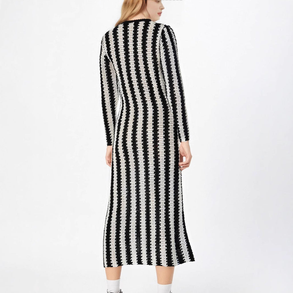 Women's Designer Knit Dress with Asymmetric Cut and Graphic Pattern