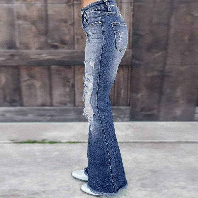 Women's Flared Jeans with Distressed Accents