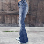 Women's Flared Jeans with Distressed Accents