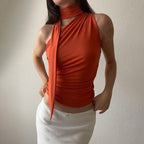 Women's Asymmetrical Top with Tie Details and Ruching