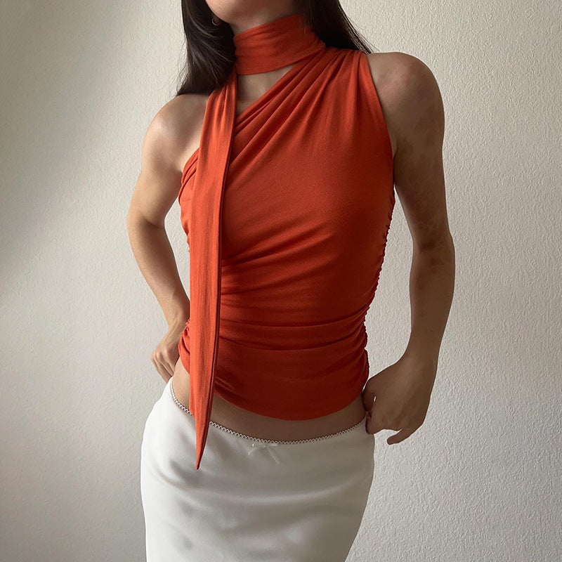 Women's Asymmetrical Top with Tie Details and Ruching