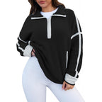 Women's Fleece Pullover with Half Zipper and Contrasting Sleeves