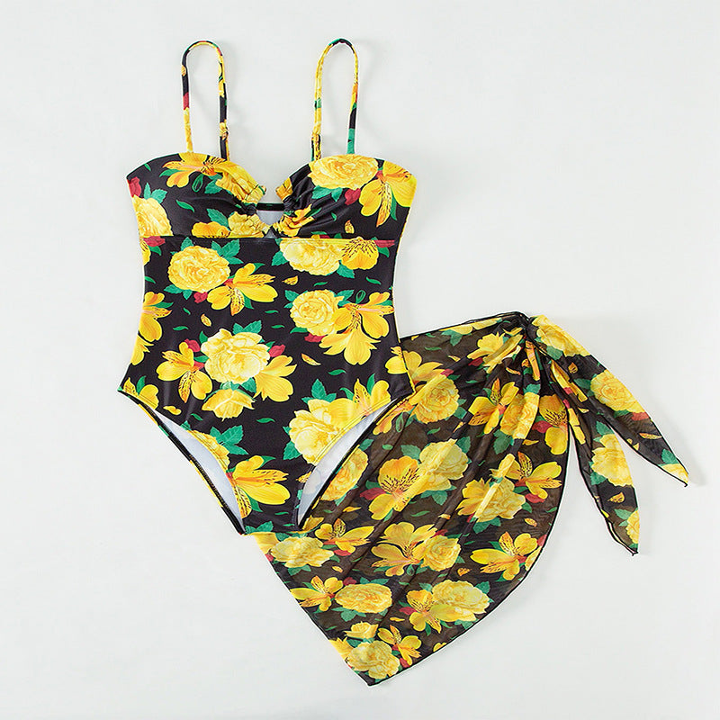 Women's Floral Swimsuit with Wrap Skirt