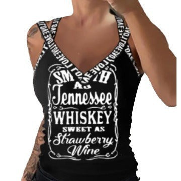 Women's Sleeveless V-Neck Top with Playful Lettering