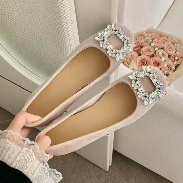 Women's Ballet Flats with Decorative Rhinestone Detail