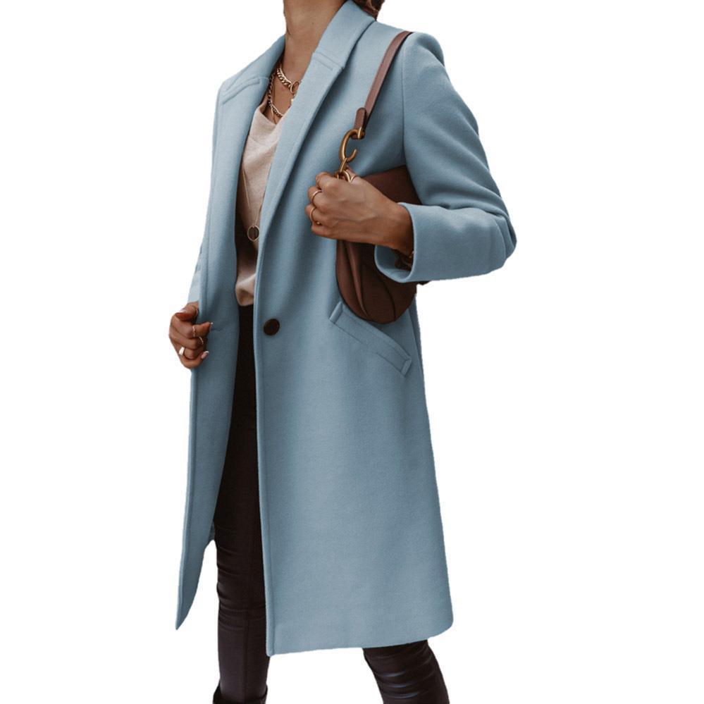 Women's Elegant Long Coat with Slim Fit and Deep Pockets