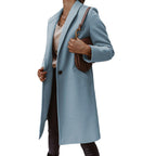 Women's Elegant Long Coat with Slim Fit and Deep Pockets