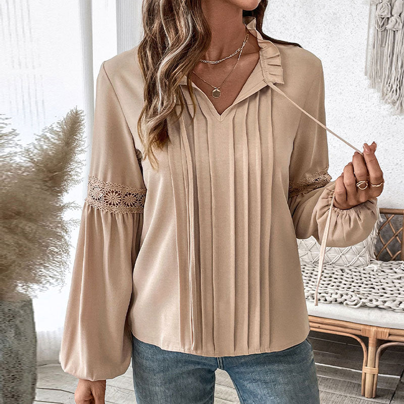 Women's Blouse with Fine Pleats and Lace