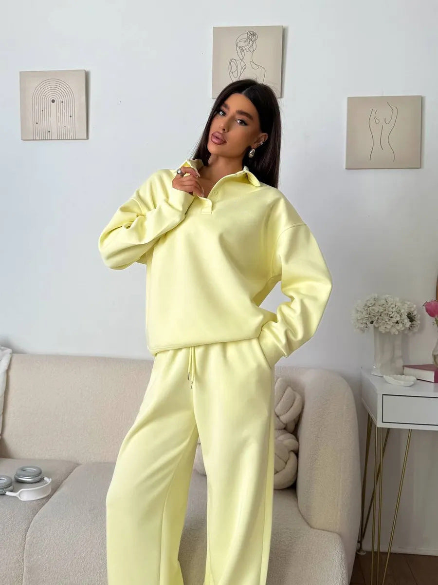 Women's Comfortable Polo Pullover and Relaxed Pants Set