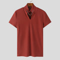 Women's Short-Sleeve Shirt with V-Neck and Textured Ribbed Pattern
