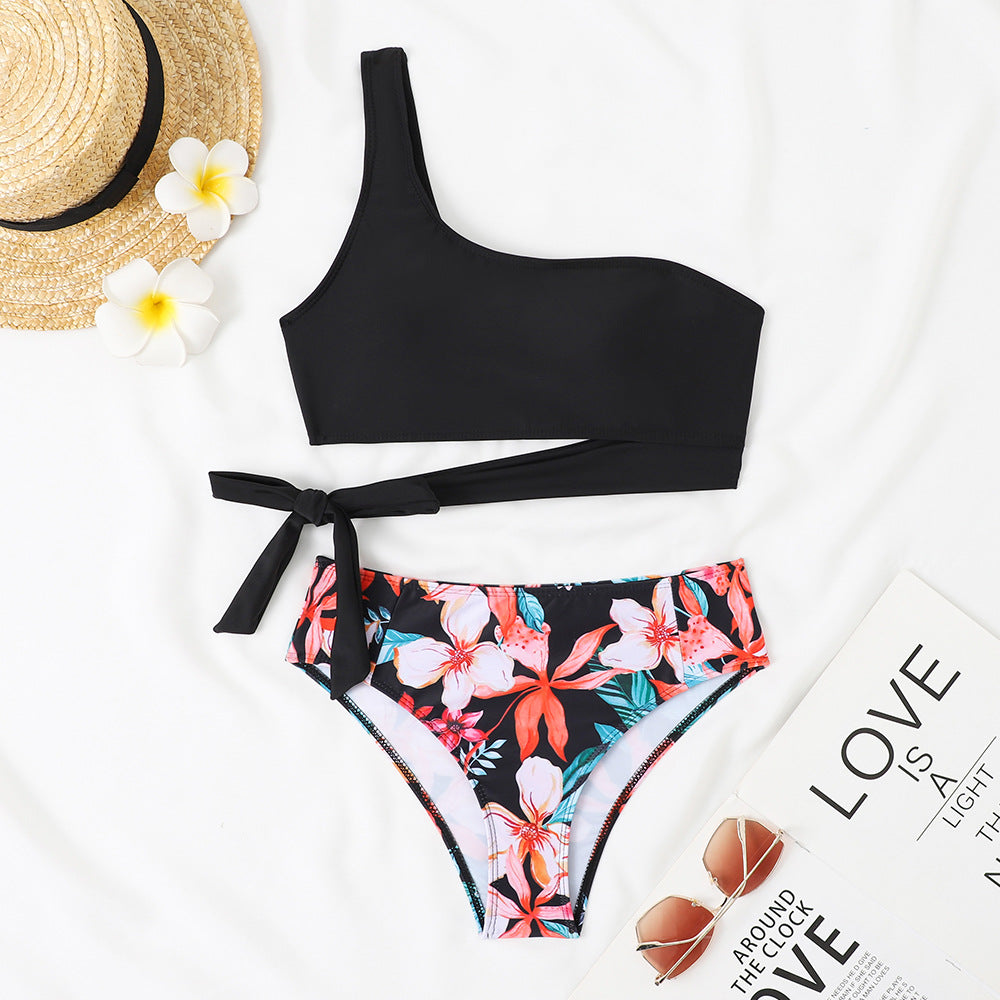 Women's Asymmetrical Bikini with Adjustable Tie