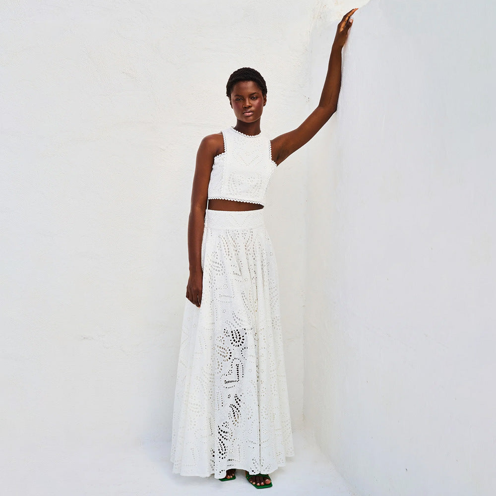 Women's Elegant Two-Piece Eyelet Set