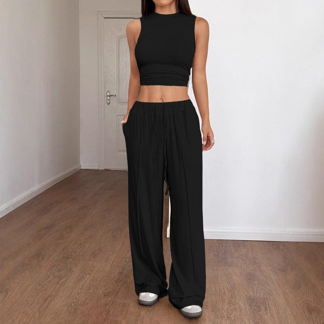 Women's Fashionable Crop Top with Loose Pants