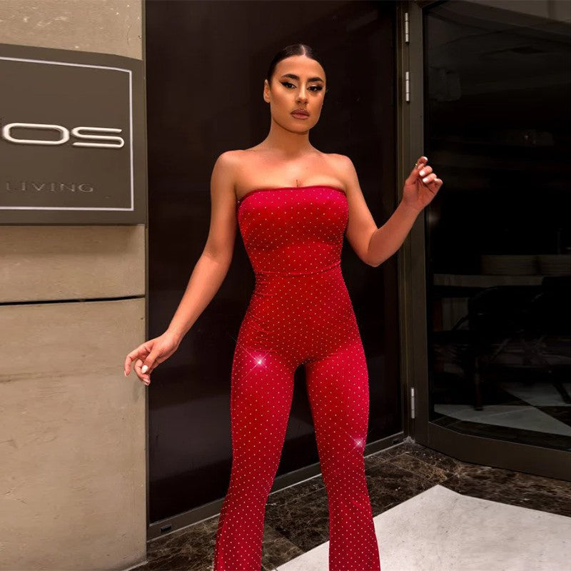 Elegant Fitted Jumpsuit with Shimmering Appliqués