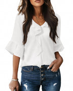 Ruffled V-Neck Blouse