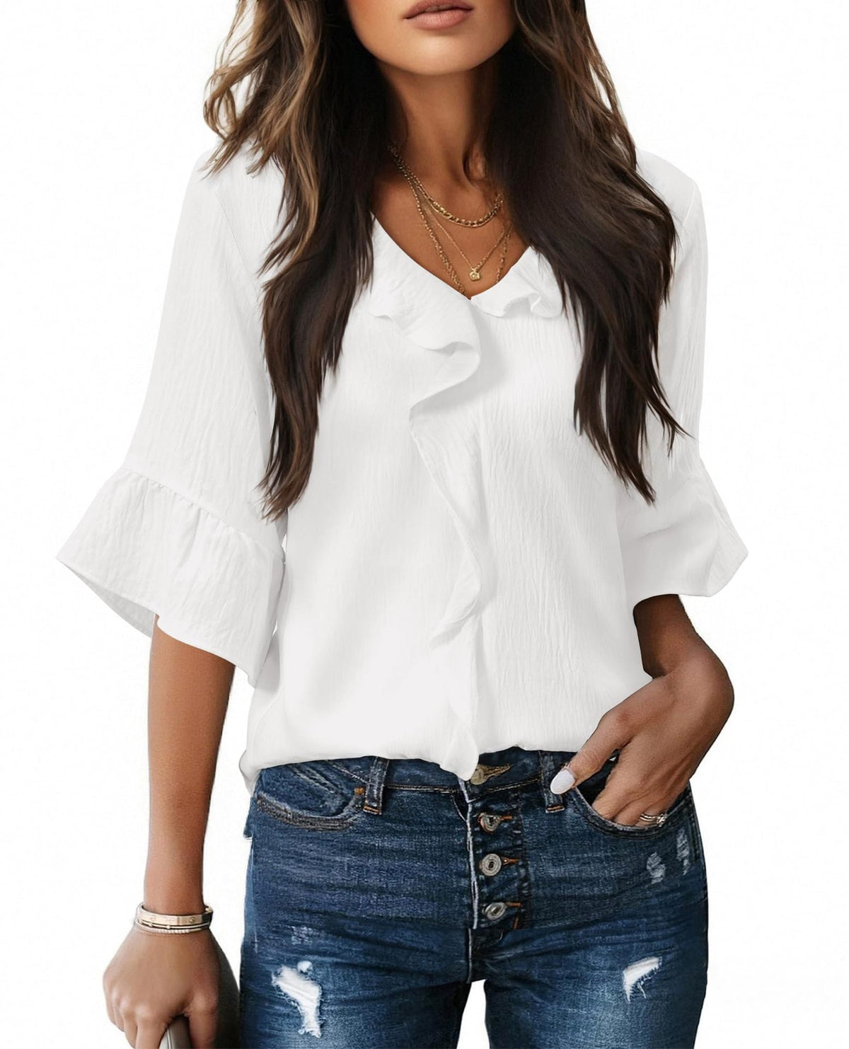 Ruffled V-Neck Blouse