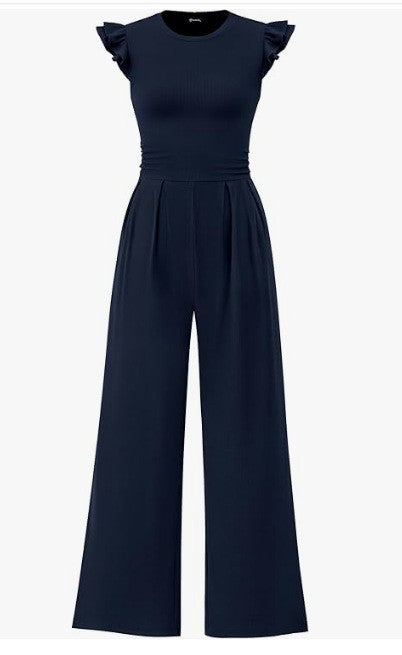 Elegant Women's Jumpsuit with Puff Sleeves and Wide Leg