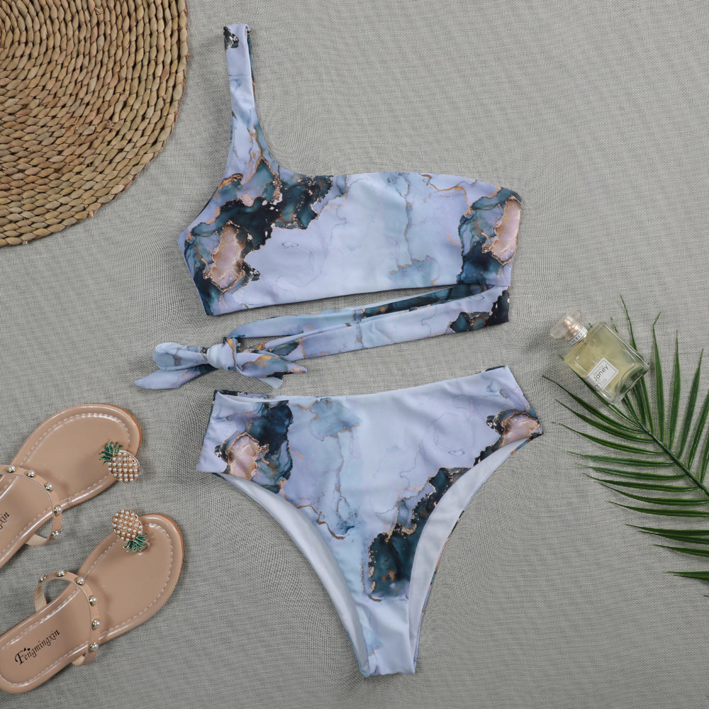 Women's Asymmetrical Bikini Set with Knotted Top