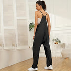 Women's Casual V-Neck Jumpsuit with Pockets