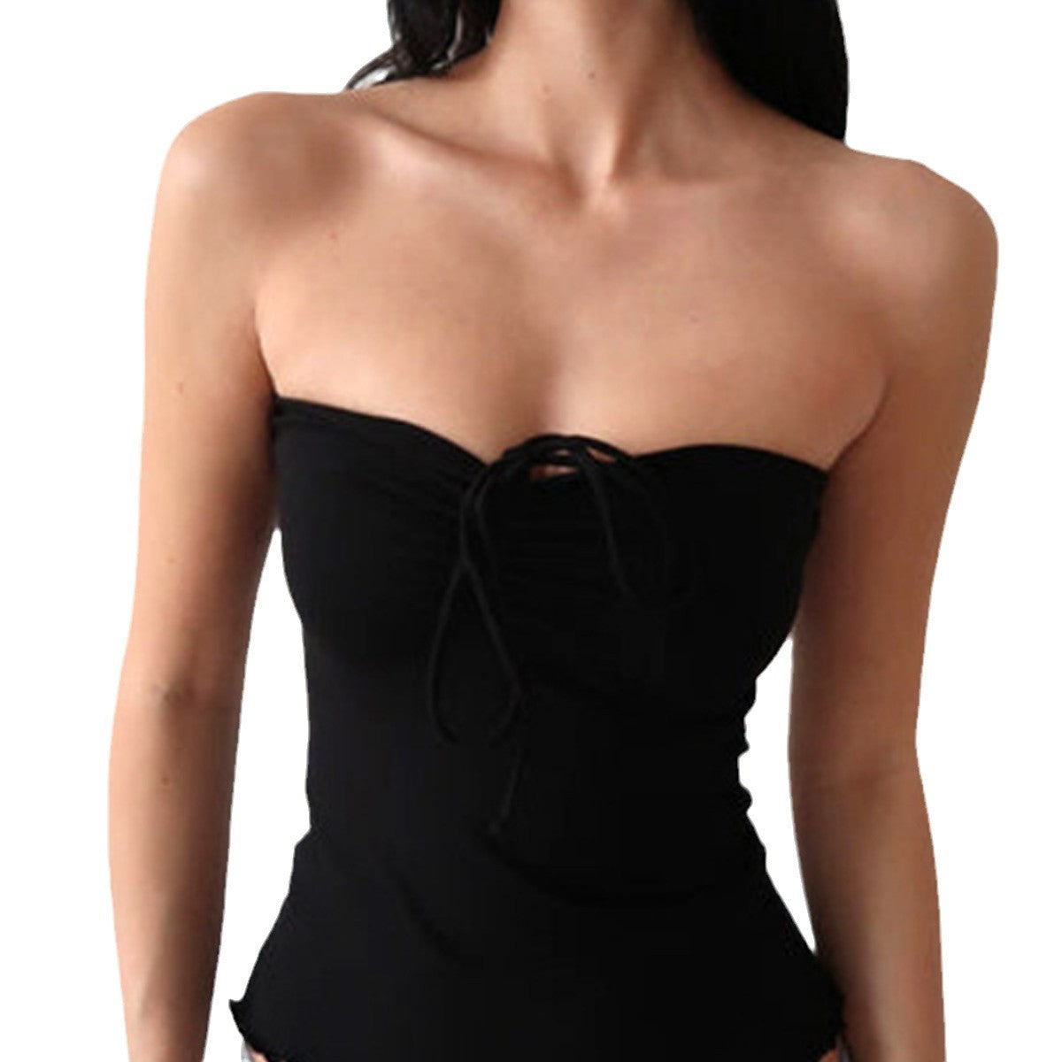 Women's Bandeau Top with Delicate Ruffle Details and Adjustable Straps
