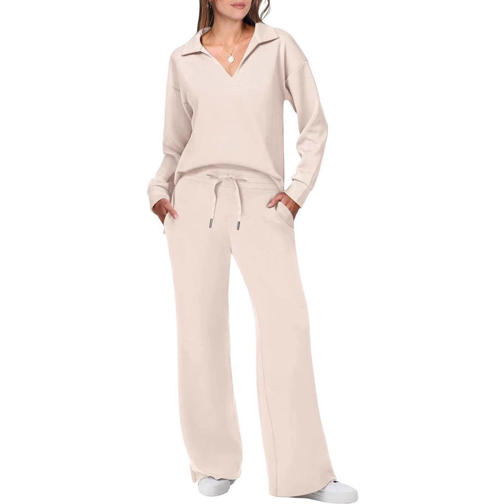 Women's Casual Lounge Set with Wide Cut and Cozy V-Neck