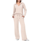 Women's Casual Lounge Set with Wide Cut and Cozy V-Neck
