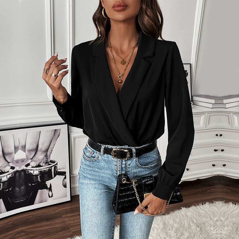Women's Wrap Blouse with Puff Sleeves