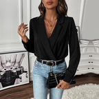 Women's Wrap Blouse with Puff Sleeves