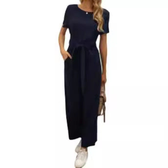 Women's Wide-Leg Jumpsuit with Tie Belt