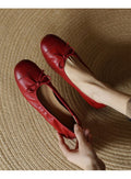 Women's Ballet Flats with Elegant Bow Accent in High-Quality Leather