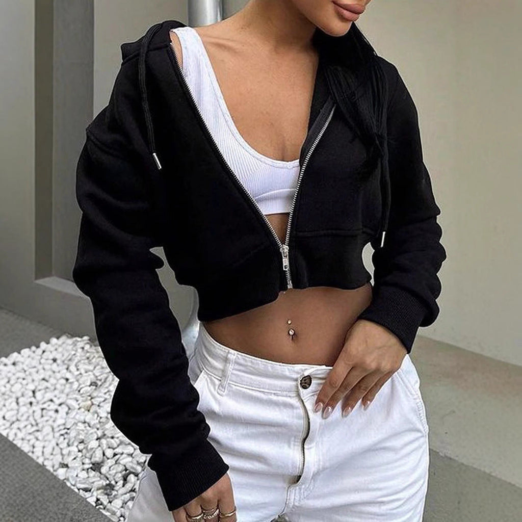 Women's Cropped Sweat Jacket with Zipper