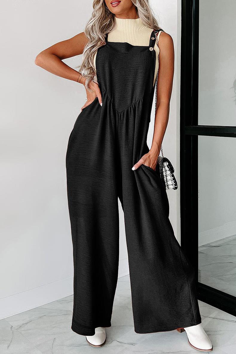 Women's Casual Wide-Leg Jumpsuit with Decorative Button Details