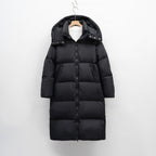 Women's Long Voluminous Down Coat with Detachable Hood and Side Pockets